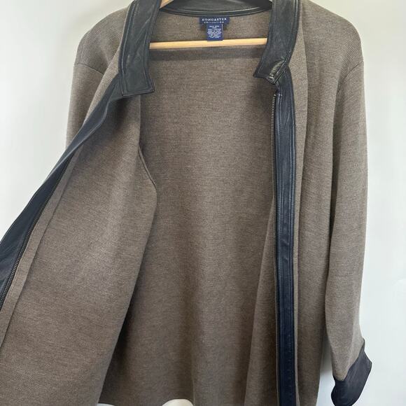 Doncaster Collection Wool And Leather Trim Open Cardigan Brown Sweater Womens XL - Picture 2 of 16